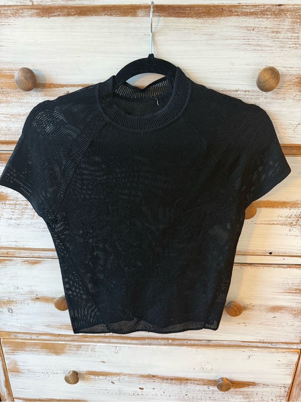 Fleur du Mal Black Pointelle Knit Lace Short-Sleeve Top - Picture 6 of 6